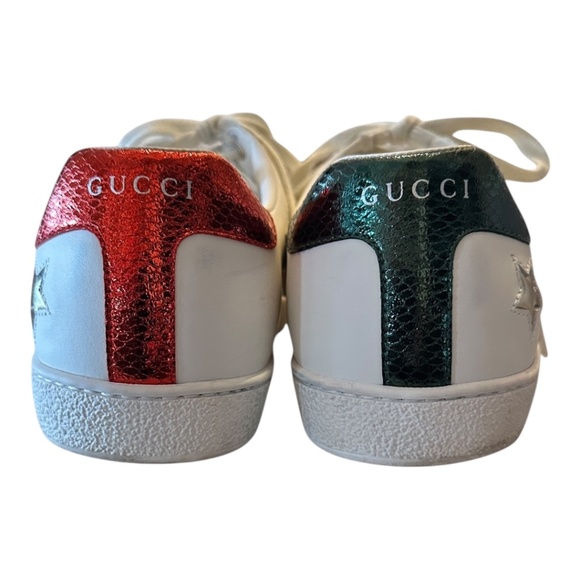 Gucci Ace Star Sneakers – White & Metallic Red/Green Leather – Size 44 EU (US 11 - Picture 6 of 6